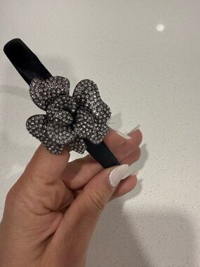 Crystal Flower Satin Headband - Black